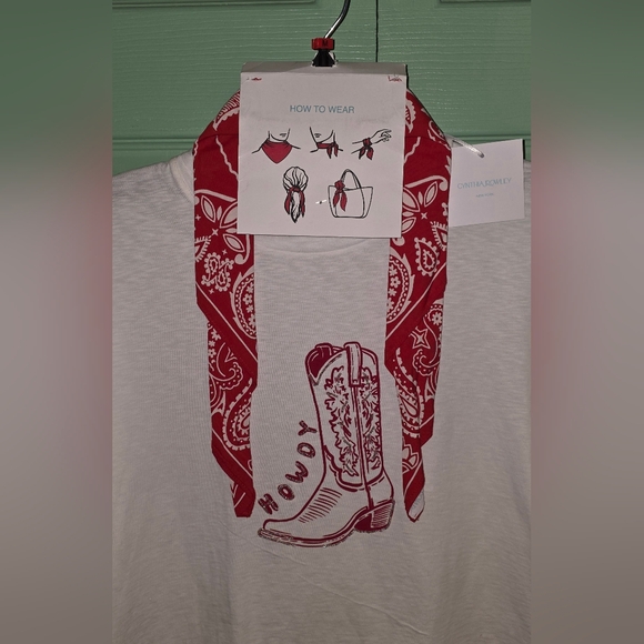 Cynthia Rowley Beaded Cowboy Tee Shirt & Red Bandana (Size M) NWT - Picture 11 of 12
